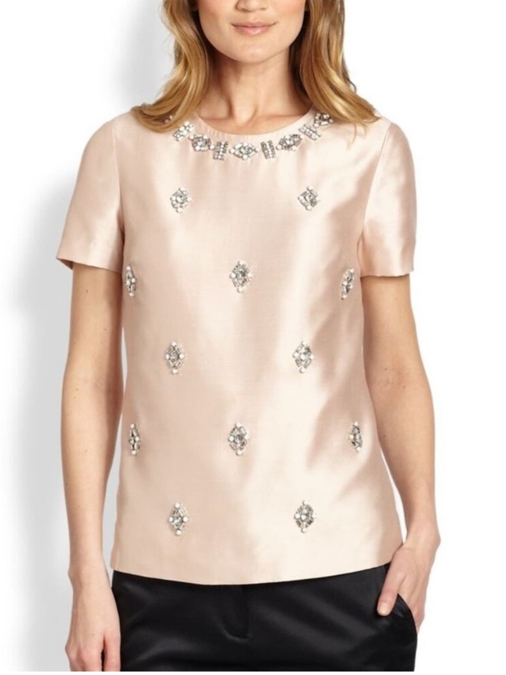 Embellished Cream Short-Sleeve Blouse Tory Burch for Tuckernuck - blush color